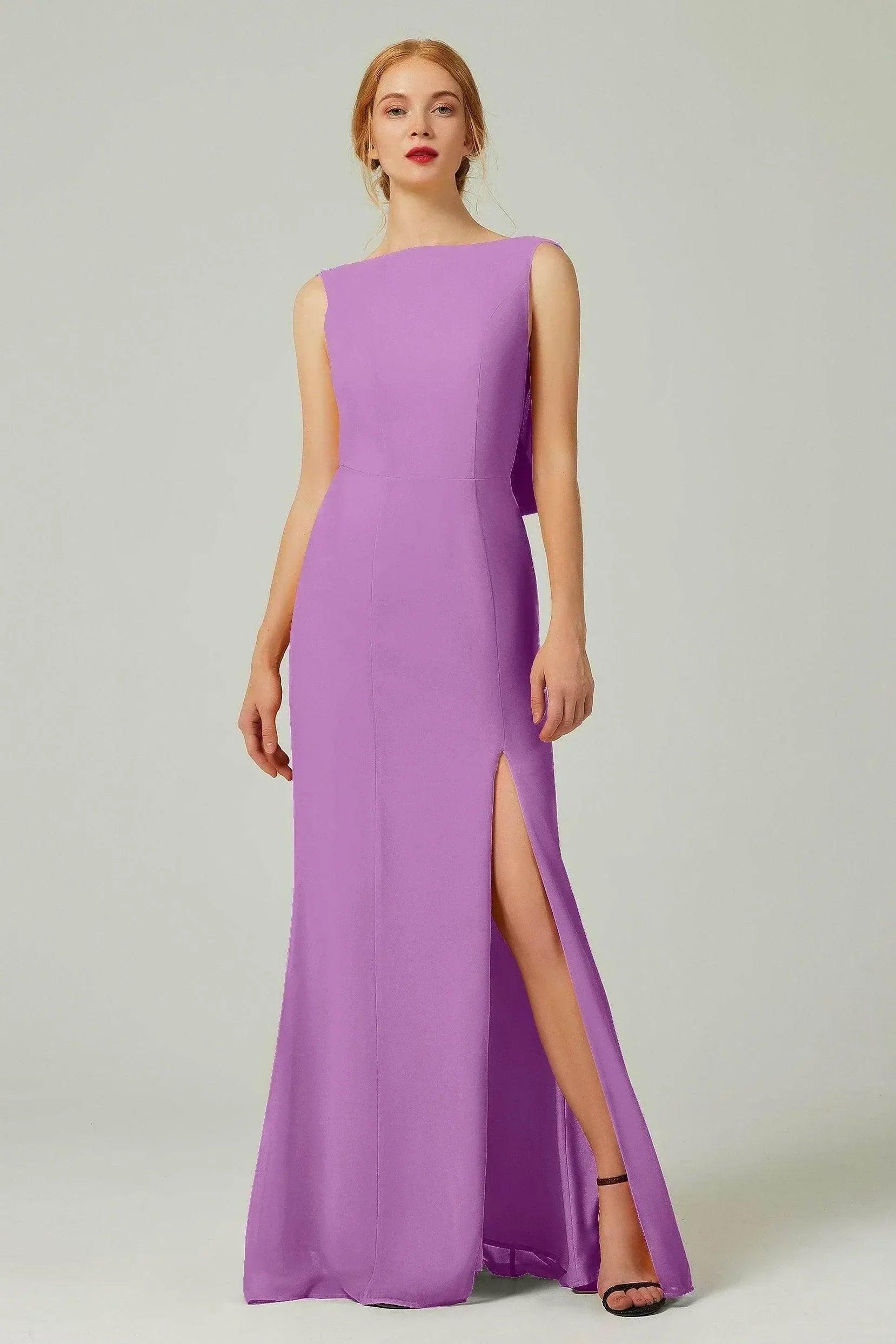 Sheath-Column Sweep-Brush Chiffon Dresses CB0310CS - Violet - COCOMELODY